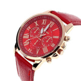 Luxury Fashion Casual Gold Red Women Watches Faux Leather Women's Geneva Roman Numerals Faux Leather 2019 Analog Quartz Watch Q - one46.com.au