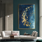 Abstract Gold Fish Chinese Canvas Painting Big Blue Poster Print Luxurious Wall Art For Living room Aisle Gold tableaux Picture - one46.com.au