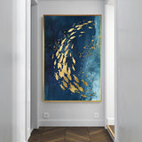 Abstract Gold Fish Chinese Canvas Painting Big Blue Poster Print Luxurious Wall Art For Living room Aisle Gold tableaux Picture - one46.com.au