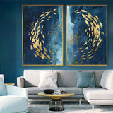 Abstract Gold Fish Chinese Canvas Painting Big Blue Poster Print Luxurious Wall Art For Living room Aisle Gold tableaux Picture - one46.com.au
