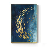 Abstract Gold Fish Chinese Canvas Painting Big Blue Poster Print Luxurious Wall Art For Living room Aisle Gold tableaux Picture - one46.com.au