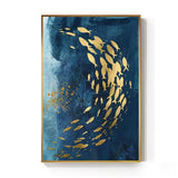 Abstract Gold Fish Chinese Canvas Painting Big Blue Poster Print Luxurious Wall Art For Living room Aisle Gold tableaux Picture - one46.com.au