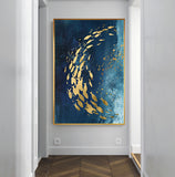 Abstract Gold Fish Chinese Canvas Painting Big Blue Poster Print Luxurious Wall Art For Living room Aisle Gold tableaux Picture - one46.com.au