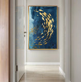 Abstract Gold Fish Chinese Canvas Painting Big Blue Poster Print Luxurious Wall Art For Living room Aisle Gold tableaux Picture - one46.com.au