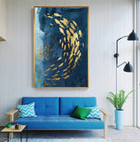 Abstract Gold Fish Chinese Canvas Painting Big Blue Poster Print Luxurious Wall Art For Living room Aisle Gold tableaux Picture - one46.com.au