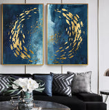 Abstract Gold Fish Chinese Canvas Painting Big Blue Poster Print Luxurious Wall Art For Living room Aisle Gold tableaux Picture - one46.com.au