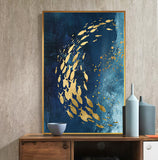 Abstract Gold Fish Chinese Canvas Painting Big Blue Poster Print Luxurious Wall Art For Living room Aisle Gold tableaux Picture - one46.com.au