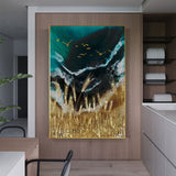 Abstract Gold Field Sun Canvas Painting Golden Foil Poster Print Big Wall Art for Living room Tableaux Cuadros Salon Decoracion - one46.com.au