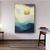 Abstract Gold Field Sun Canvas Painting Golden Foil Poster Print Big Wall Art for Living room Tableaux Cuadros Salon Decoracion - one46.com.au