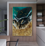 Abstract Gold Field Sun Canvas Painting Golden Foil Poster Print Big Wall Art for Living room Tableaux Cuadros Salon Decoracion - one46.com.au