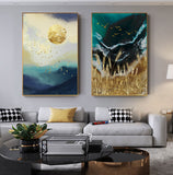 Abstract Gold Field Sun Canvas Painting Golden Foil Poster Print Big Wall Art for Living room Tableaux Cuadros Salon Decoracion - one46.com.au