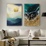 Abstract Gold Field Sun Canvas Painting Golden Foil Poster Print Big Wall Art for Living room Tableaux Cuadros Salon Decoracion - one46.com.au