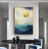 Abstract Gold Field Sun Canvas Painting Golden Foil Poster Print Big Wall Art for Living room Tableaux Cuadros Salon Decoracion - one46.com.au