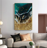Abstract Gold Field Sun Canvas Painting Golden Foil Poster Print Big Wall Art for Living room Tableaux Cuadros Salon Decoracion - one46.com.au