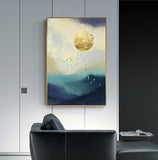 Abstract Gold Field Sun Canvas Painting Golden Foil Poster Print Big Wall Art for Living room Tableaux Cuadros Salon Decoracion - one46.com.au