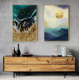 Abstract Gold Field Sun Canvas Painting Golden Foil Poster Print Big Wall Art for Living room Tableaux Cuadros Salon Decoracion - one46.com.au