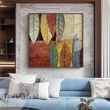 Abstract Colorful Leaves Canvas Painting Retro Green Plant Poster Print Fashion Decor Square Wall Art Picture For Living Room HD - one46.com.au