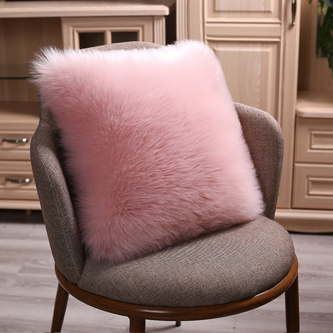 Artificial Wool Fur Sheepskin Cushion Cover Hairy Faux Plain Fluffy Soft Throw Pillowcase Washable Square Solid Pillow Case - one46.com.au