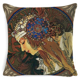 Vintage European Cushion Cover Art Nouveau Mucha Gallery Cushion Case Home Decorative Beautiful Girl Pattern Linen Pillowcase - one46.com.au
