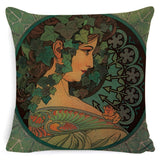 Vintage European Cushion Cover Art Nouveau Mucha Gallery Cushion Case Home Decorative Beautiful Girl Pattern Linen Pillowcase - one46.com.au