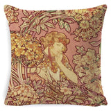Vintage European Cushion Cover Art Nouveau Mucha Gallery Cushion Case Home Decorative Beautiful Girl Pattern Linen Pillowcase - one46.com.au