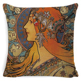 Vintage European Cushion Cover Art Nouveau Mucha Gallery Cushion Case Home Decorative Beautiful Girl Pattern Linen Pillowcase - one46.com.au