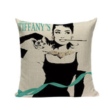 Fashion Women Cushion Cover Linen Girl Printing Throw Pillow Case Black Striped Romantic Red Wine Decorative Pillow Cover - one46.com.au