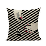 Fashion Women Cushion Cover Linen Girl Printing Throw Pillow Case Black Striped Romantic Red Wine Decorative Pillow Cover - one46.com.au