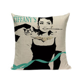 Fashion Women Cushion Cover Linen Girl Printing Throw Pillow Case Black Striped Romantic Red Wine Decorative Pillow Cover - one46.com.au