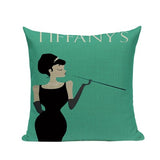 Fashion Women Cushion Cover Linen Girl Printing Throw Pillow Case Black Striped Romantic Red Wine Decorative Pillow Cover - one46.com.au