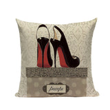 Fashion Women Cushion Cover Linen Girl Printing Throw Pillow Case Black Striped Romantic Red Wine Decorative Pillow Cover - one46.com.au