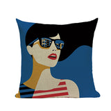Fashion Women Cushion Cover Linen Girl Printing Throw Pillow Case Black Striped Romantic Red Wine Decorative Pillow Cover - one46.com.au