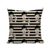Fashion Women Cushion Cover Linen Girl Printing Throw Pillow Case Black Striped Romantic Red Wine Decorative Pillow Cover - one46.com.au