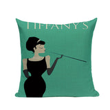 Fashion Women Cushion Cover Linen Girl Printing Throw Pillow Case Black Striped Romantic Red Wine Decorative Pillow Cover - one46.com.au