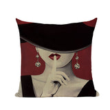 Fashion Women Cushion Cover Linen Girl Printing Throw Pillow Case Black Striped Romantic Red Wine Decorative Pillow Cover - one46.com.au