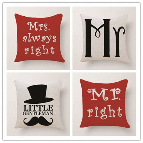 Cushion Cover Home Sweet Pillow Case Cotton Linen Mr Right Cushion Sofa Bedroom Decorative Pillow Cover - one46.com.au