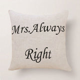 Cushion Cover Home Sweet Pillow Case Cotton Linen Mr Right Cushion Sofa Bedroom Decorative Pillow Cover - one46.com.au