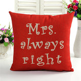 Newlywed Pillowcase Slip Mr Right&Mr Always Right Red Color Cushion Case Pillow Cover for Bedroom Living Room -35 - one46.com.au