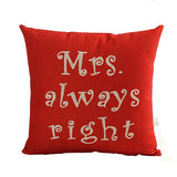 Newlywed Pillowcase Slip Mr Right&Mr Always Right Red Color Cushion Case Pillow Cover for Bedroom Living Room -35 - one46.com.au